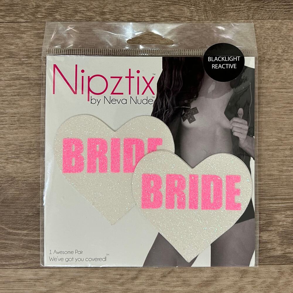 Nipztix by Neva Nude Bride Nipple Cover Pasties Glitter Heart‎ White Pink NWT